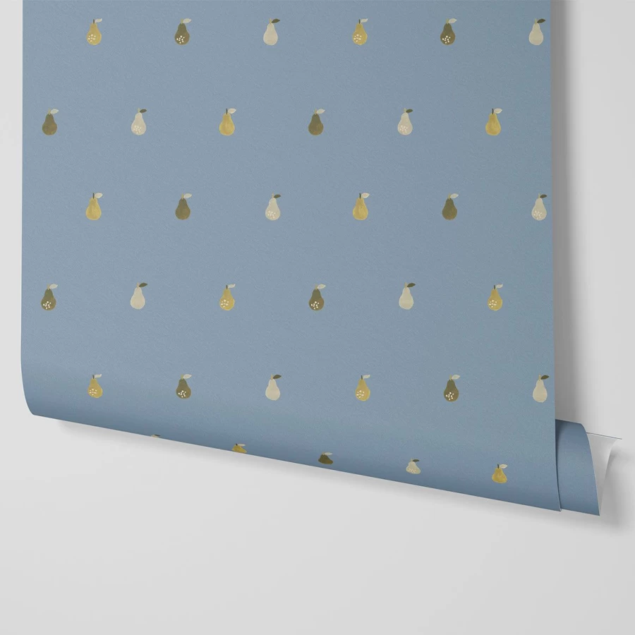 "Piglet in Bed Dusty Blue Pears Wallpaper – Premium Peel & Stick Wallpaper"