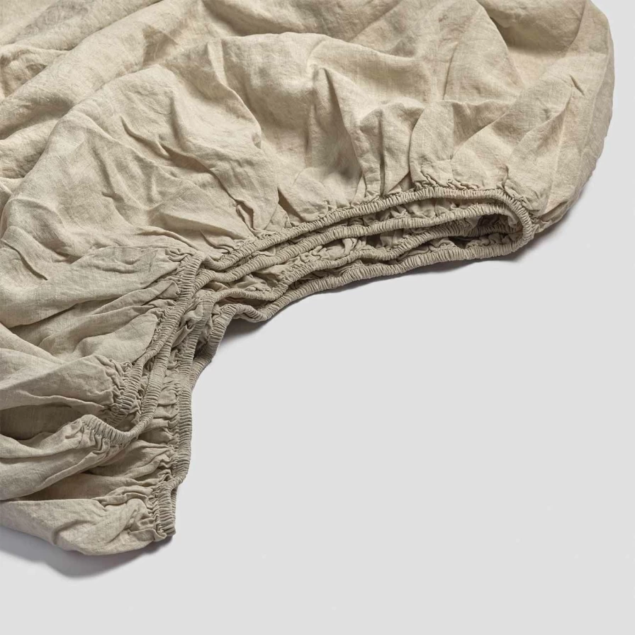 Piglet in Bed 100% Organic Oatmeal Linen Fitted Sheet – Breathable & Wrinkle-Resistant Bedding