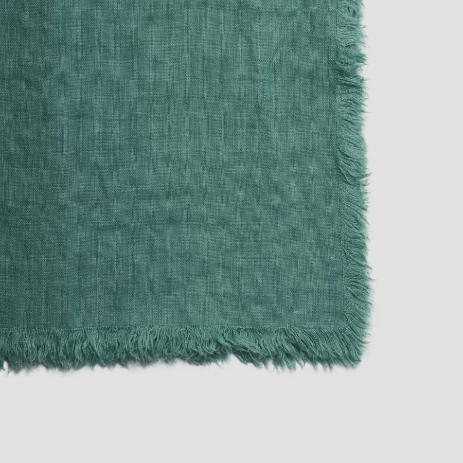 Piglet in Bed Green Linen Crinkle Throw Blanket - Organic & Sustainable Tranquil Textured Bedspread