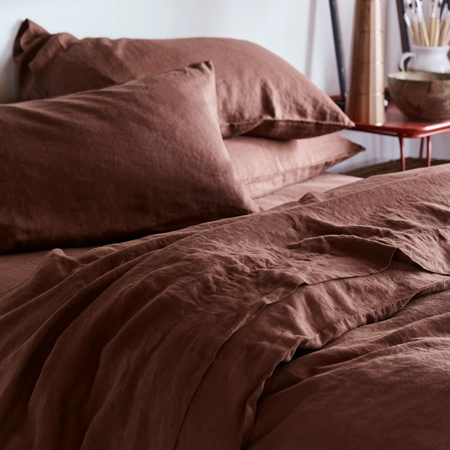 Piglet in Bed 100% Natural Linen Flat Sheet - Chestnut Brown | Premium Soft & Breathable Bedding