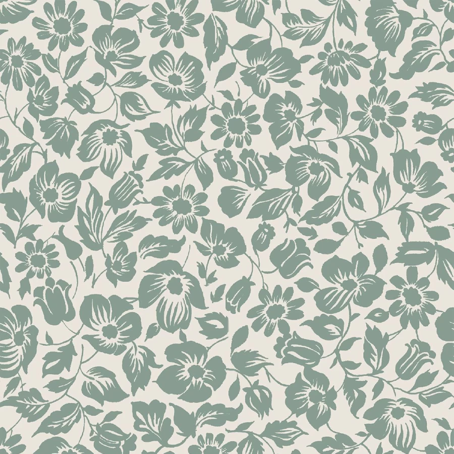 "Piglet in Bed Laurel Green Floral Meadow Wallpaper – Botanical Peel and Stick Wallpaper"