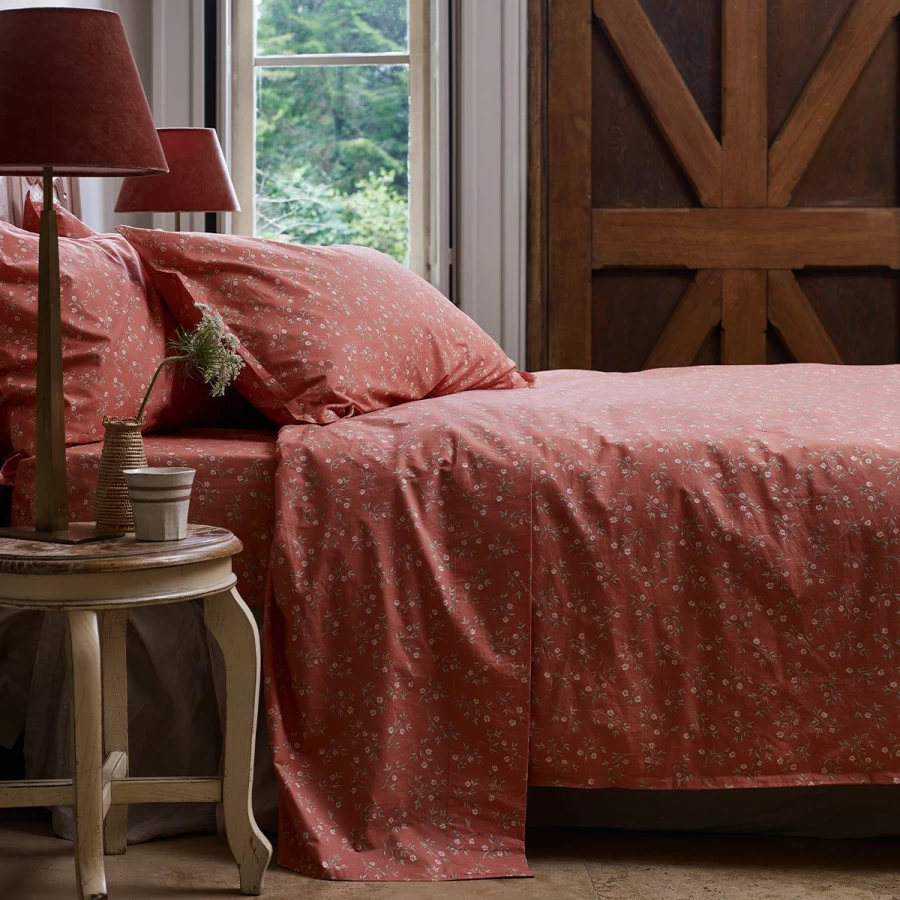 Piglet in Bed 100% Organic Cotton Apricot Floral Flat Sheet – Soft Luxury Bedding