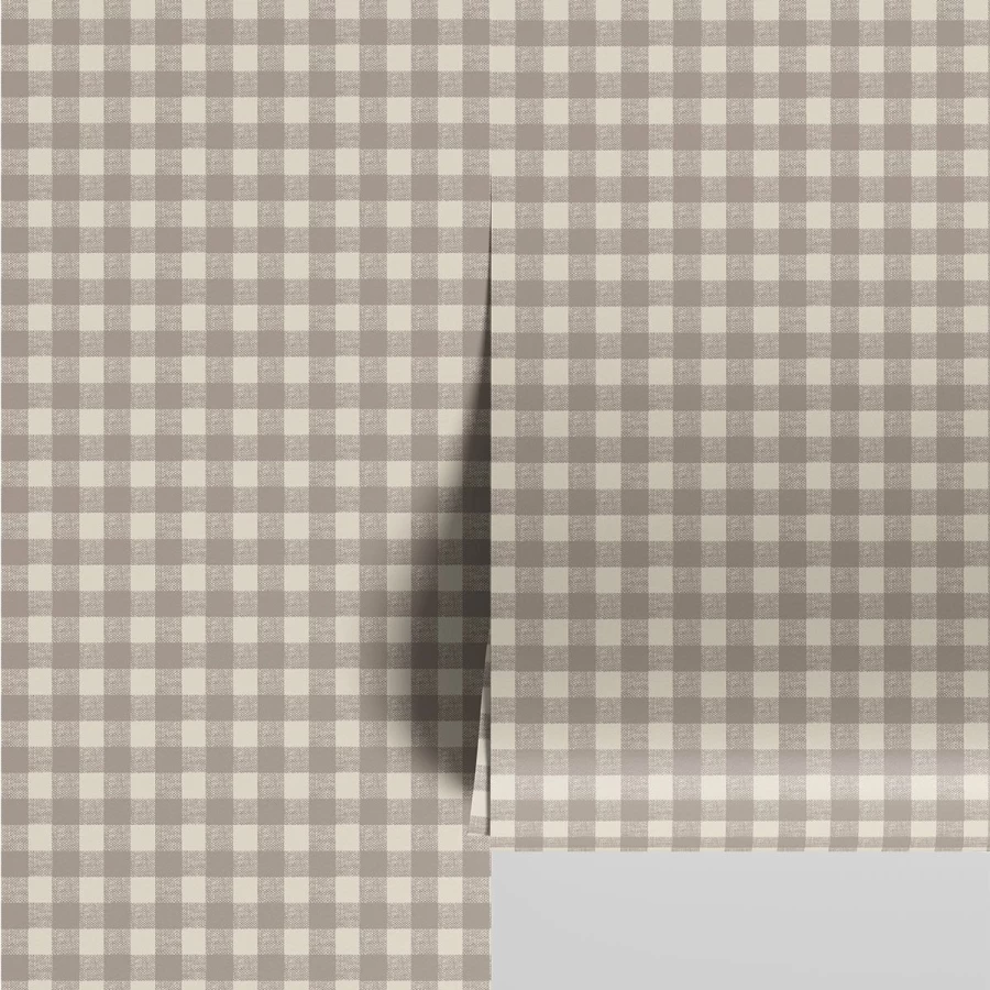 Piglet in Bed Mushroom Gingham Wallpaper – Vintage Floral Peel and Stick Wallpaper for Kitchen, Bathroom, Nursery