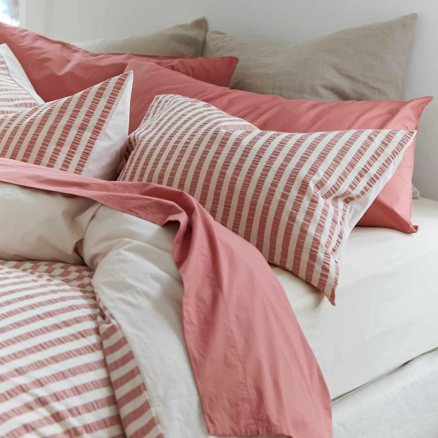 Piglet in Bed Organic Cotton Seersucker Stripe Pillowcases (Pair) - Desert Sand