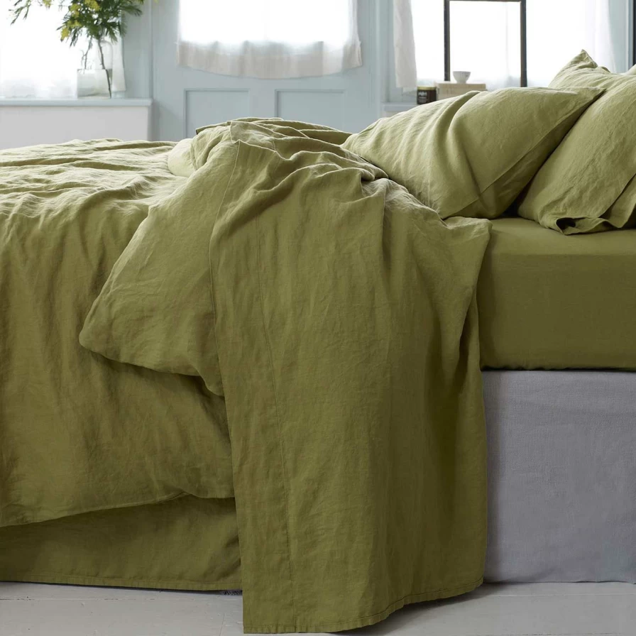 Piglet in Bed 100% Organic Linen Flat Sheet – Botanical Green – Breathable & Sustainable Bedding