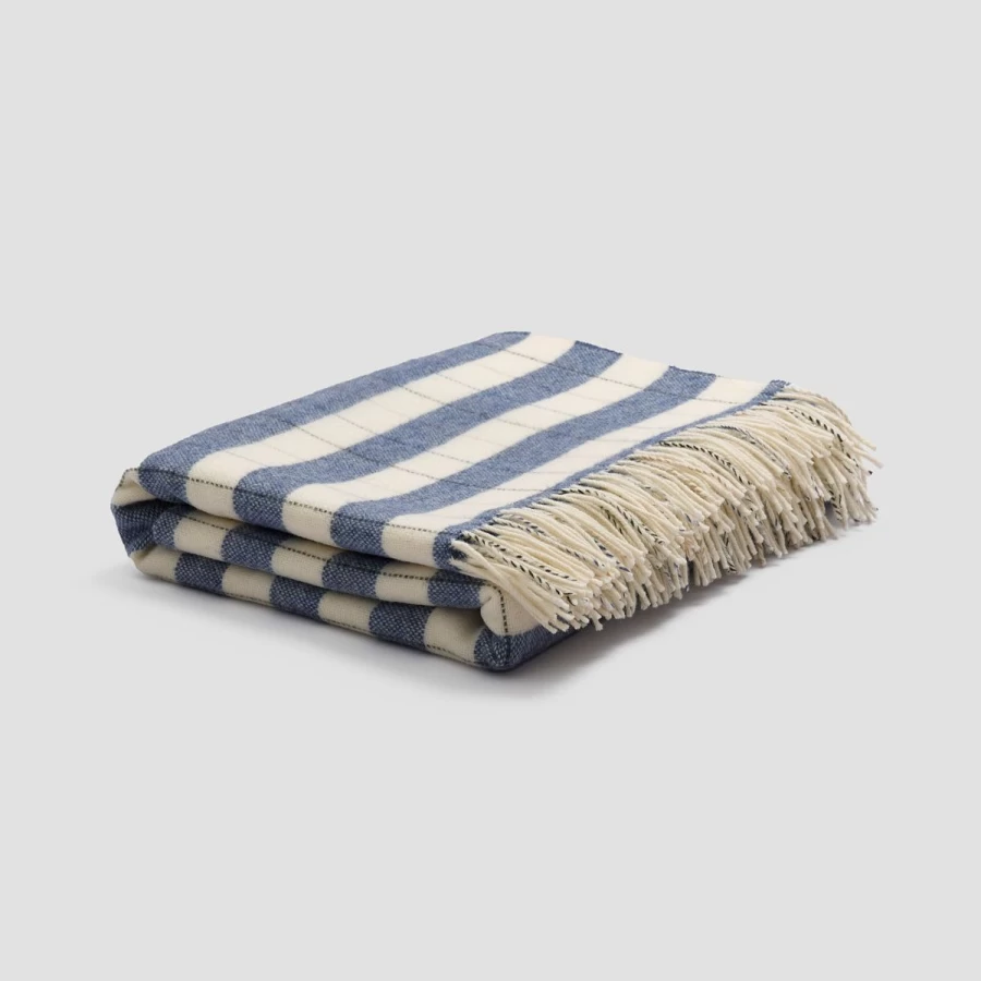 Piglet in Bed Blue and White Checked Wool Blanket - Warm Striped Throw for Cozy Comfort
