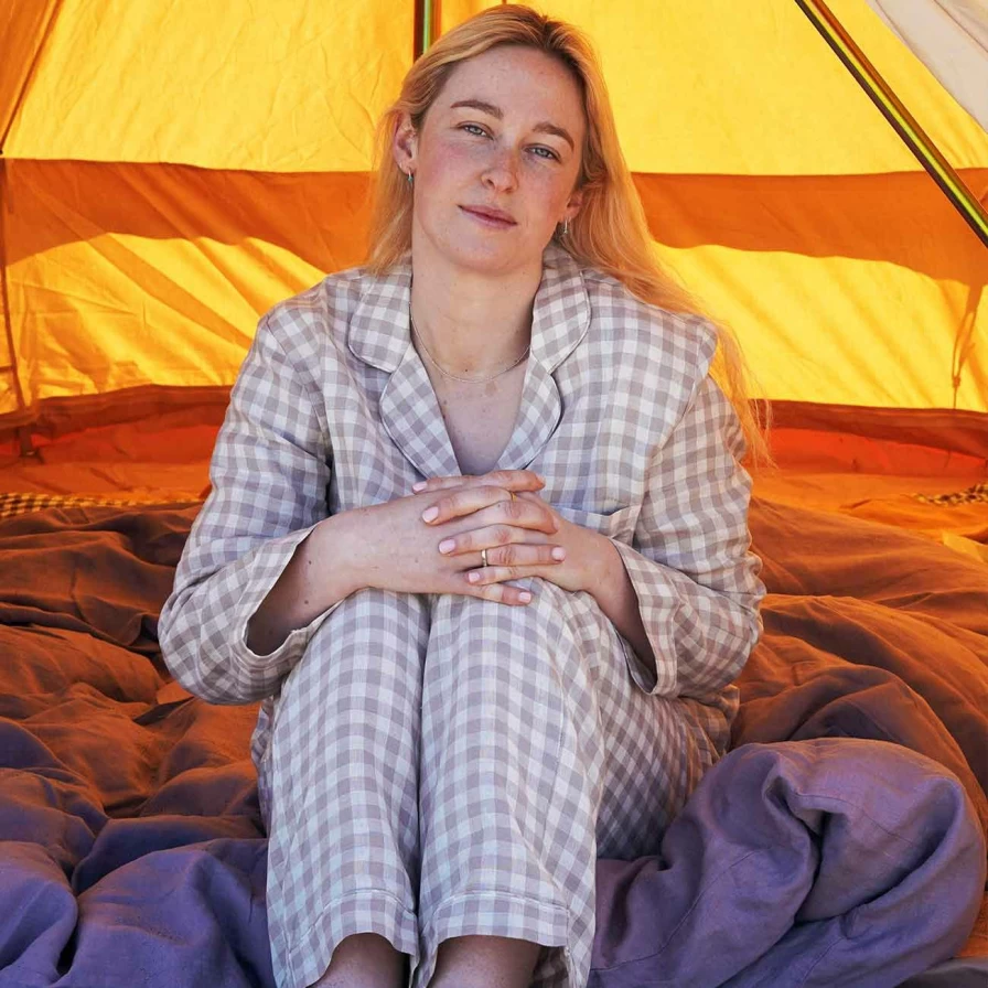 Piglet in Bed Women's Mushroom Print Gingham Pyjama Pants Set - Soft Cotton Sleepwear