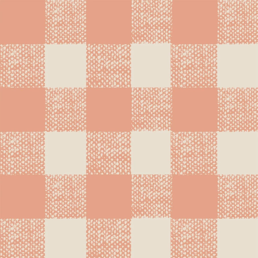 "Piglet in Bed Peach Gingham Wallpaper – Vintage-Inspired Floral Peel & Stick Wallpaper"