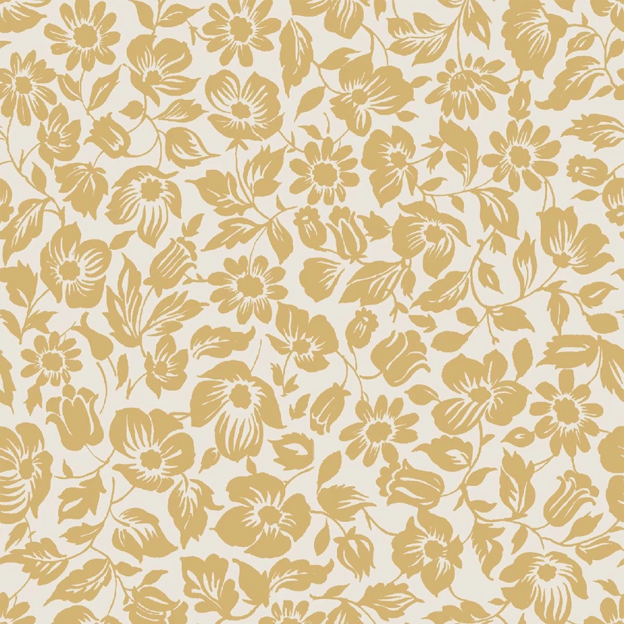"Piglet in Bed Butterscotch Meadow Floral Wallpaper – Vintage Botanical Peel and Stick Wallpaper"
