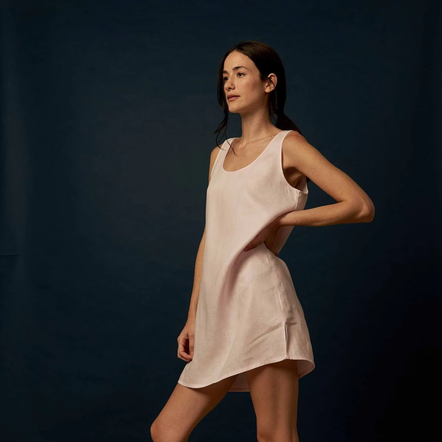 Piglet in Bed Blush Pink Linen Nightdress - Soft Organic Sleepwear for Women