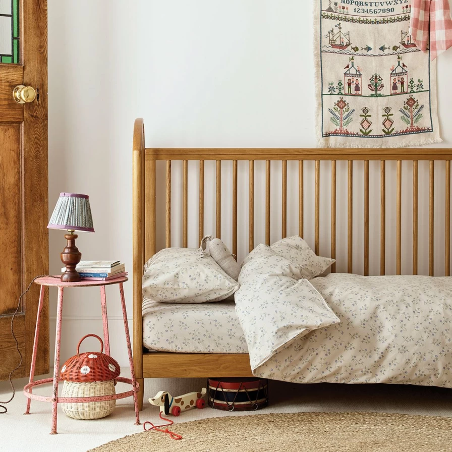 Piglet in Bed Cream Floral Cotton Kids Bedding Set - Spring Sprig Design for Children's Room