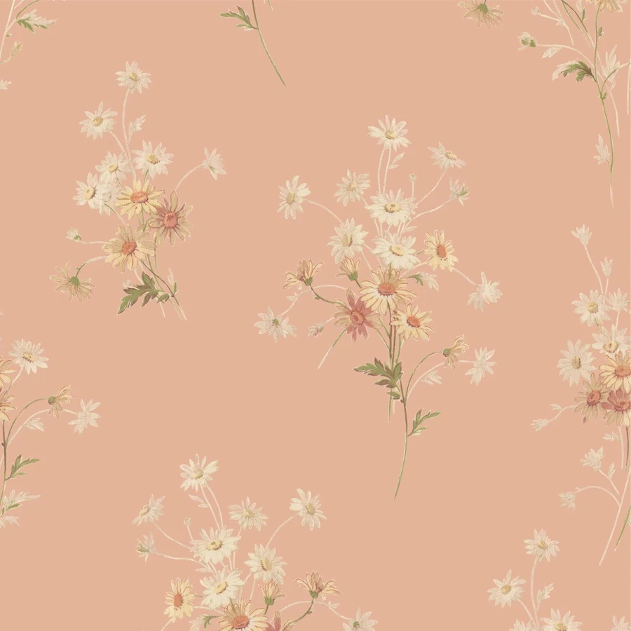 "Piglet in Bed Apricot Daisy Floral Wallpaper – Peel and Stick Removable Decor"