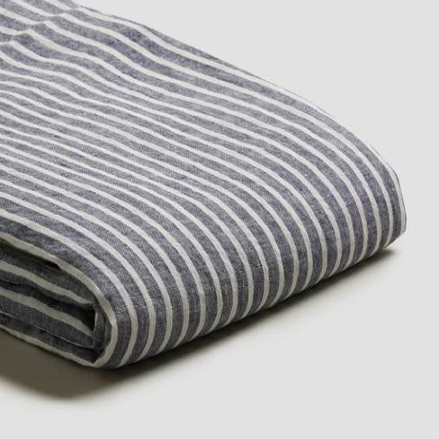 Piglet in Bed Midnight Stripe 100% Linen Flat Sheet – Soft & Breathable Bedding