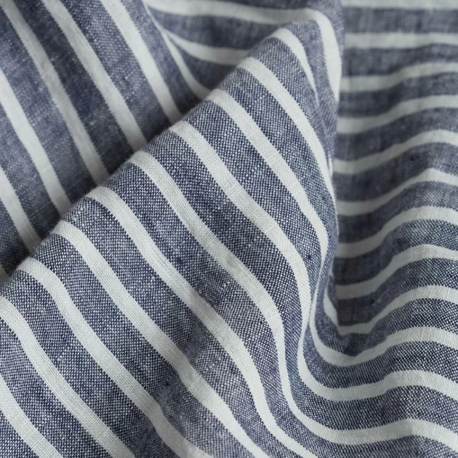 Piglet in Bed Midnight Stripe 100% Linen Flat Sheet – Soft & Breathable Bedding