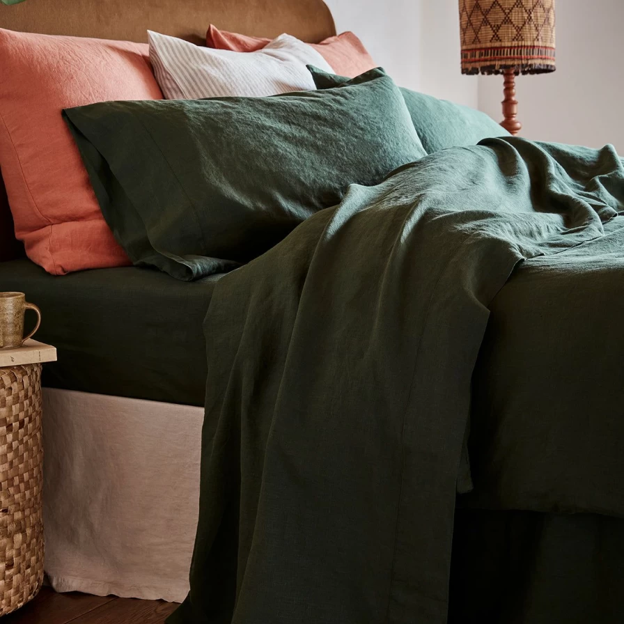 Piglet in Bed Fern Green 100% Linen Flat Sheet – Organic & Breathable Bedding