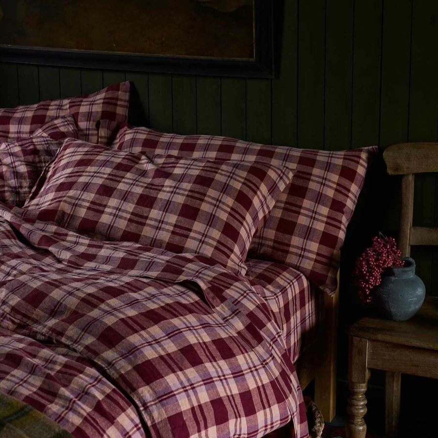 Piglet in Bed Organic Linen Berry Check Pillowcases Set of 2 - Breathable & Washable