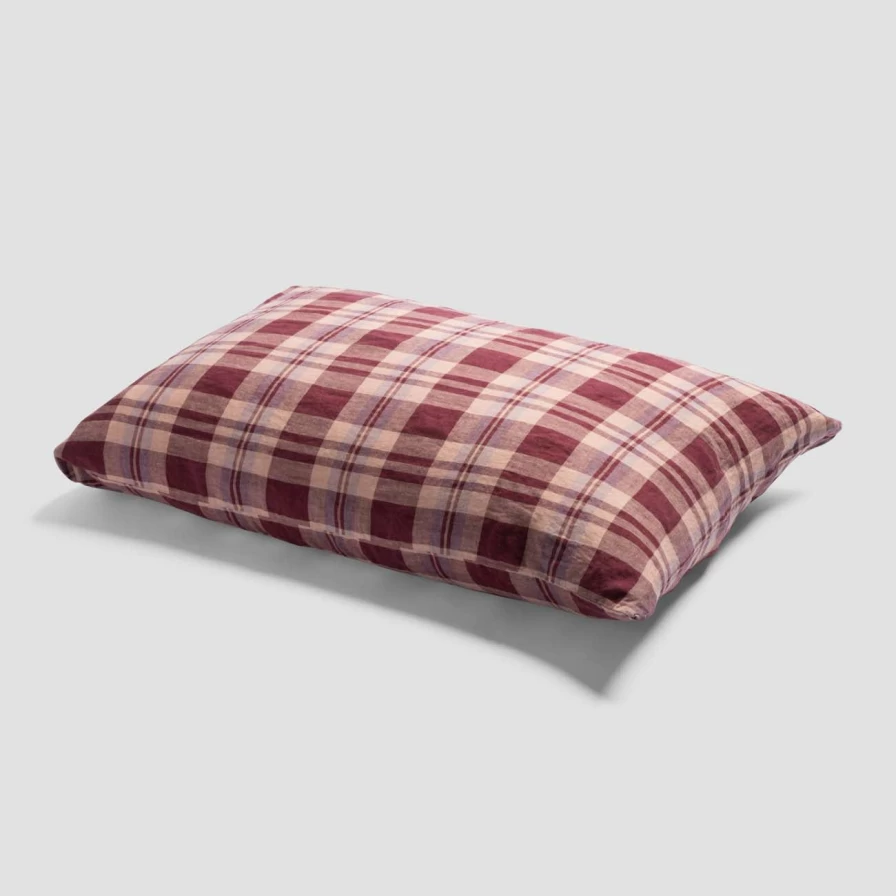 Piglet in Bed Organic Linen Berry Check Pillowcases Set of 2 - Breathable & Washable