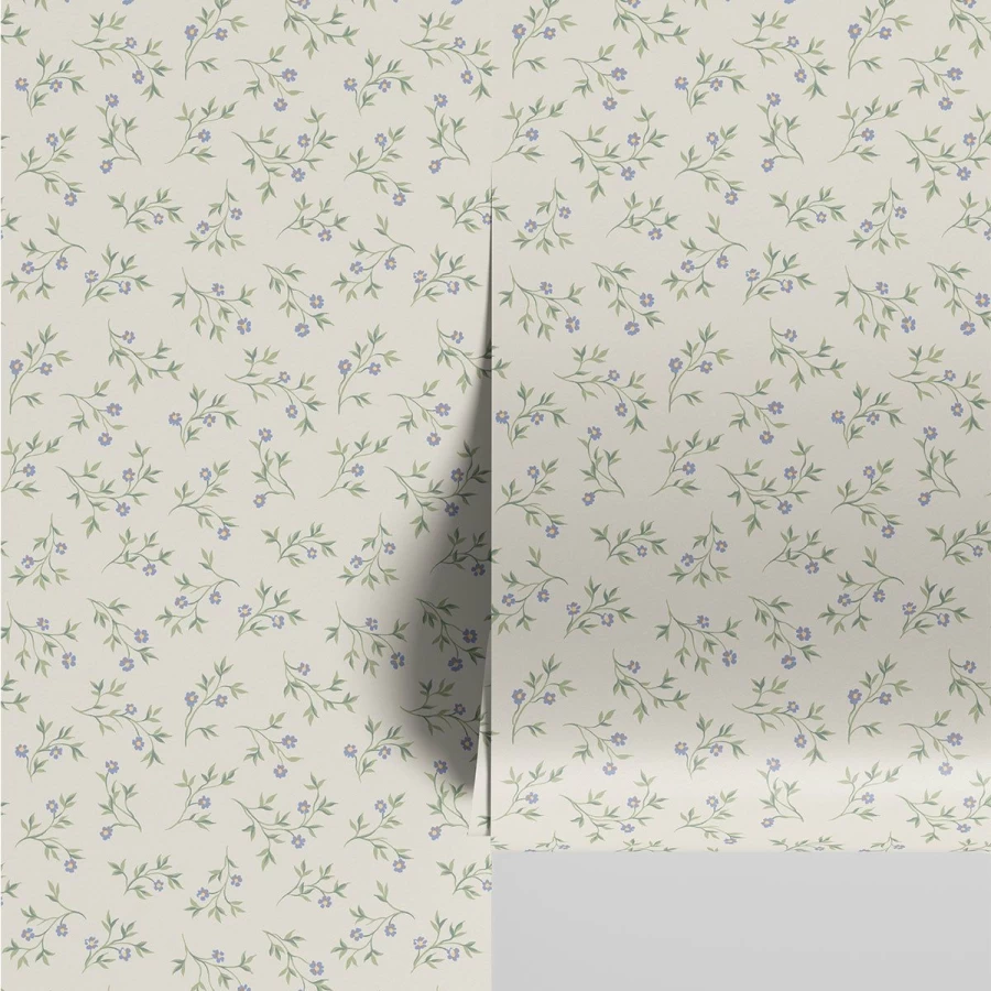 "Piglet in Bed Cream Floral Spring Sprig Wallpaper – Botanical Peel and Stick Wallpaper"