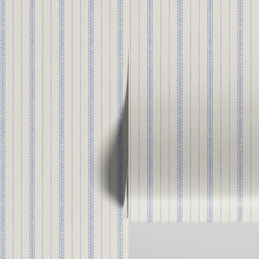 Piglet in Bed Dusk Blue Ticking Stripe Wallpaper – Premium Textured Wallpaper for Home Decor