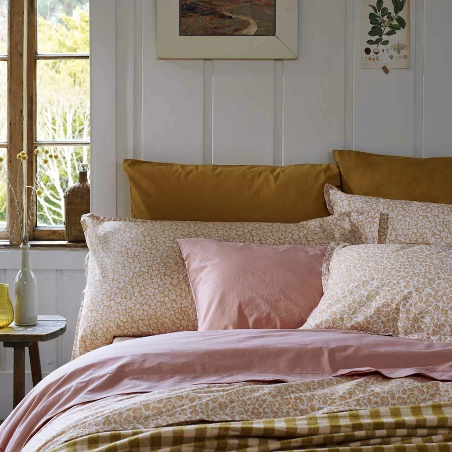 Piglet in Bed Butterscotch Meadow Floral Printed Cotton Pillowcase Set - 2 Pack