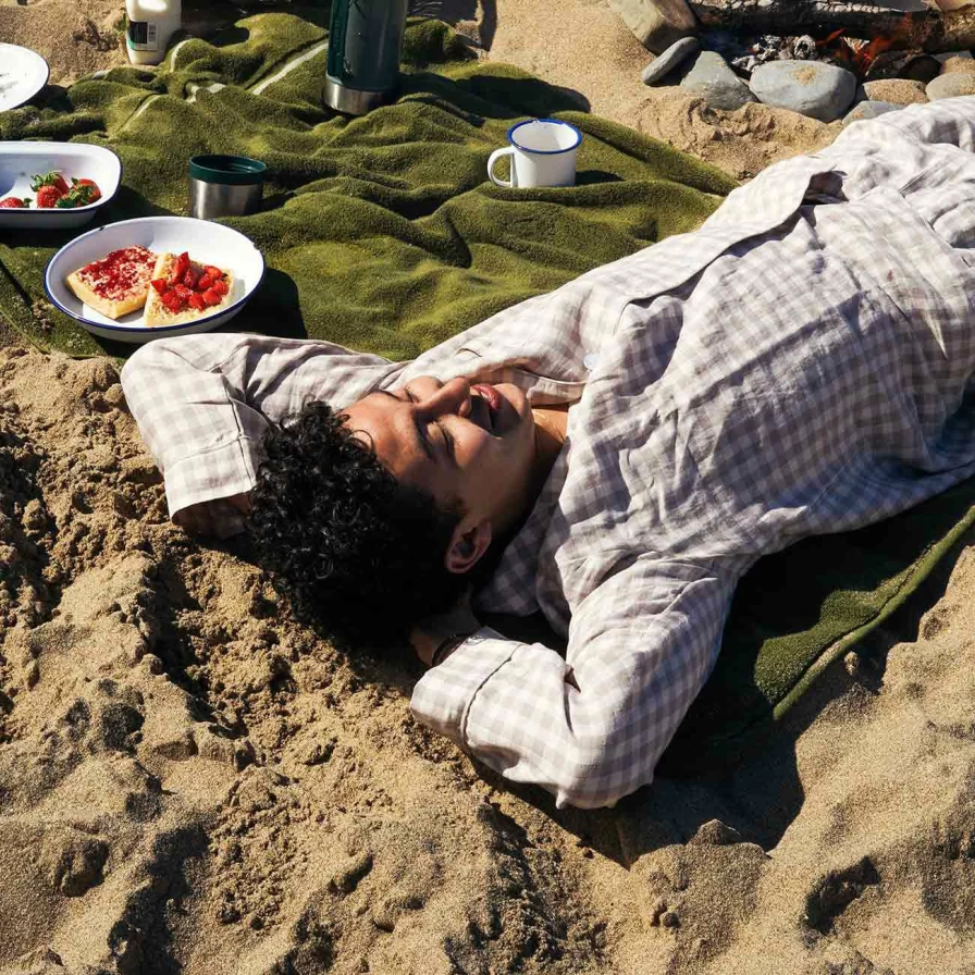 Piglet in Bed Men's Mushroom Print Gingham Check Cotton Pyjama Shirt - Relaxed Fit Sleepwear