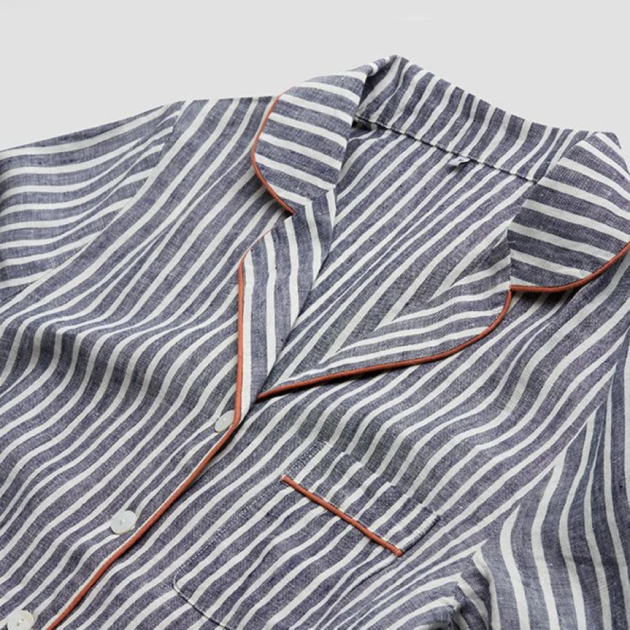Piglet in Bed Midnight Stripe Linen Pajama Set - Women's Relaxed Sleepwear