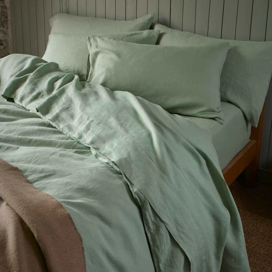 Piglet in Bed 100% Linen Flat Sheet - Sage Green - Premium Bedding