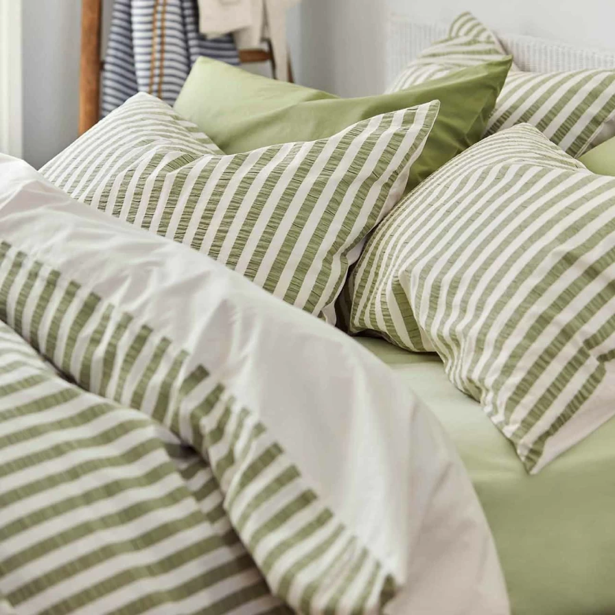Piglet in Bed 100% Cotton Seersucker Stripe Pillowcases (Pair) - Breathable & Soft Pillow Covers