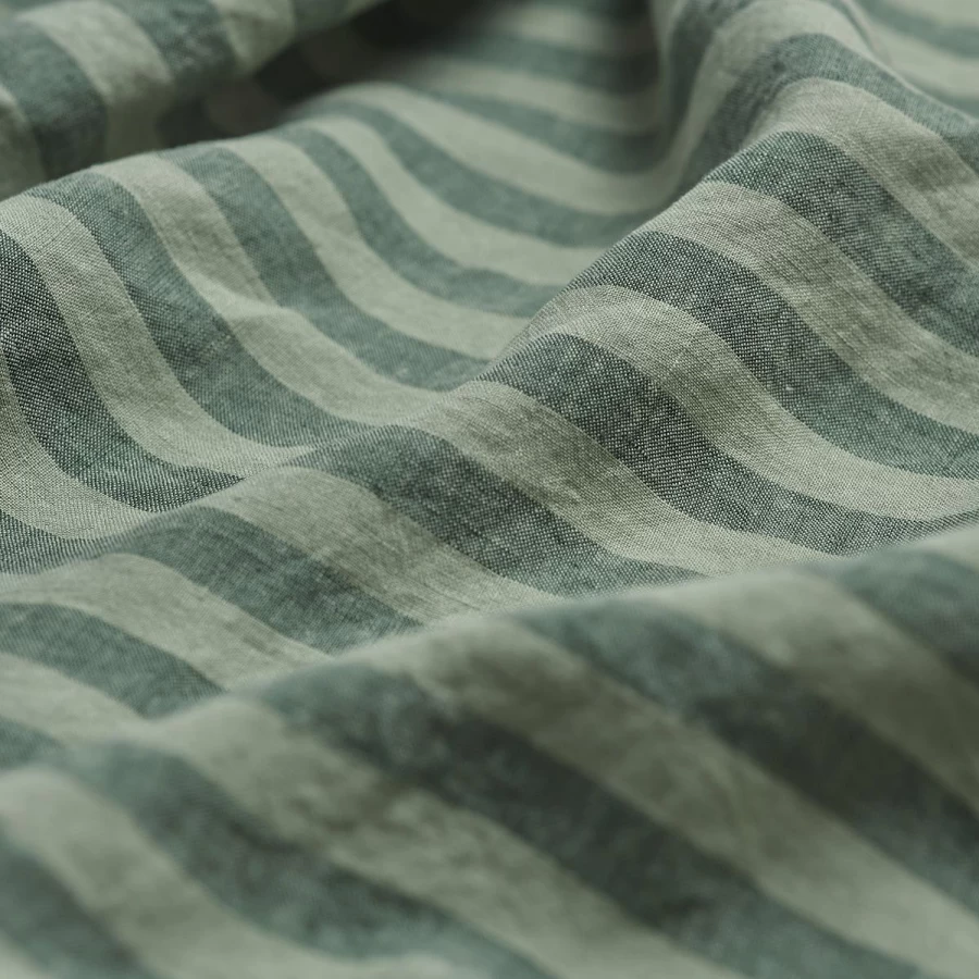 Piglet in Bed Pine Green & White Striped Linen Pillowcase Pair - Organic European Flax