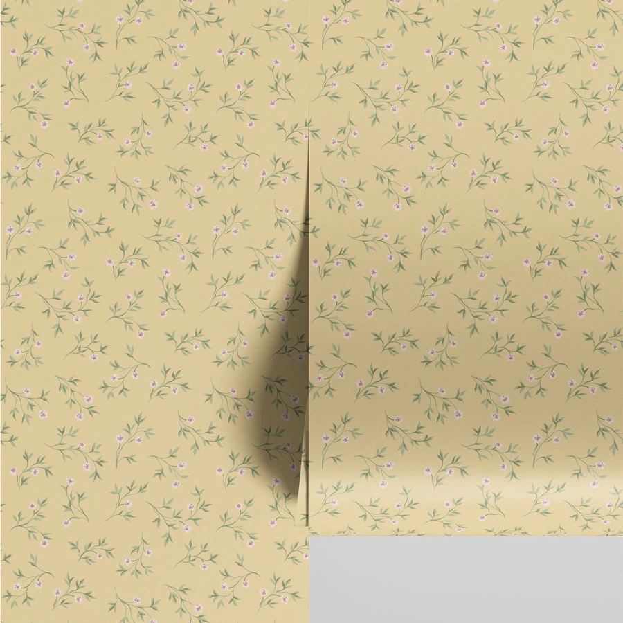 "Piglet in Bed Chamomile Yellow Floral Spring Wallpaper for Home Decor"