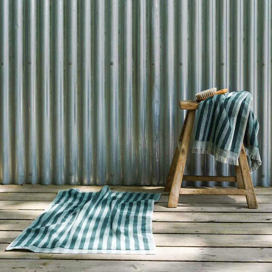 Piglet in Bed Pine Green Pembroke Stripe Organic Cotton Bath Mat – Soft & Absorbent