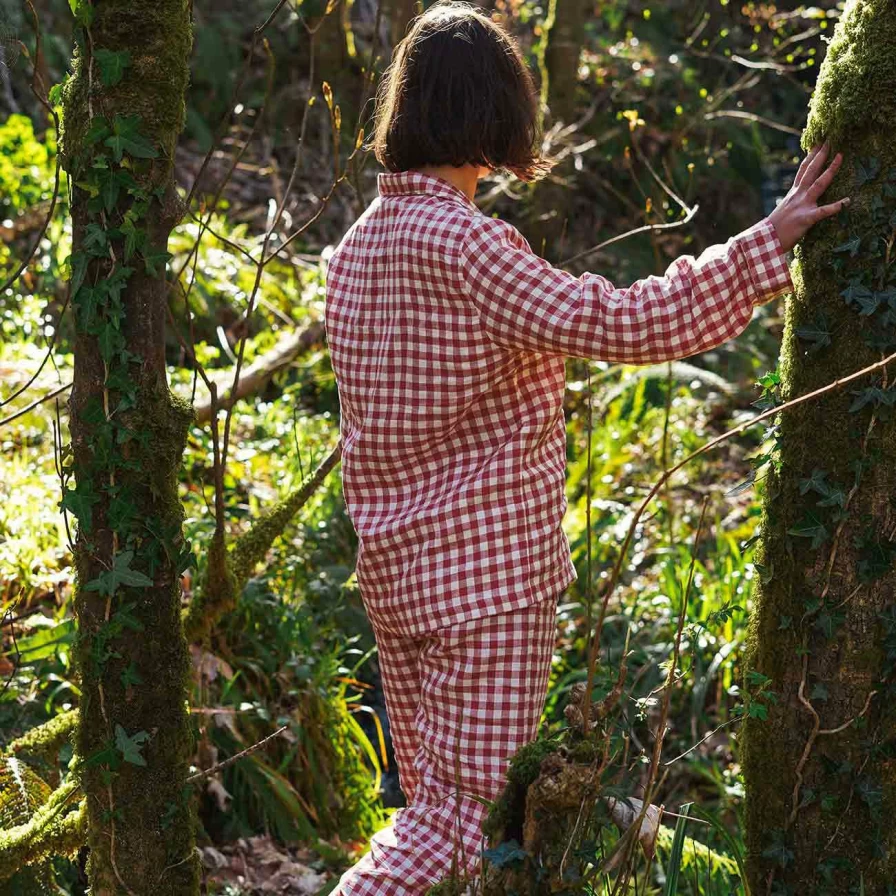 Piglet in Bed Women's Mineral Red Gingham Pyjama Set - Soft Cotton Pajama Trousers & Top