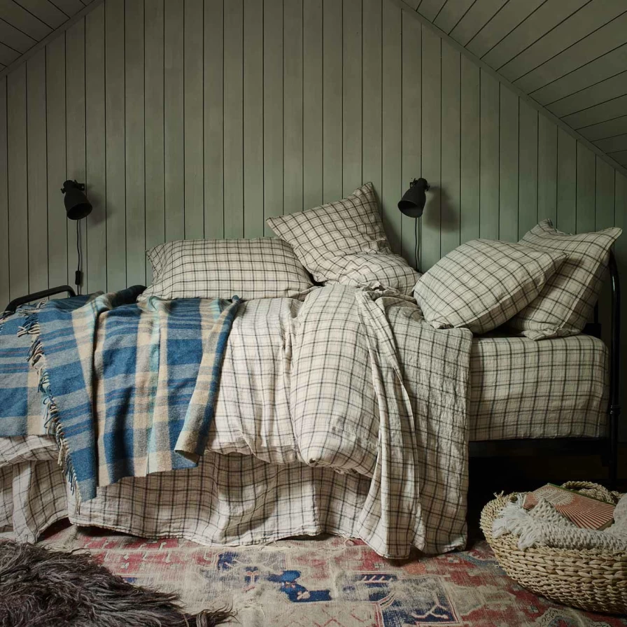 Piglet in Bed 100% Natural Check Linen Duvet Cover - Breathable & Stylish Bedding