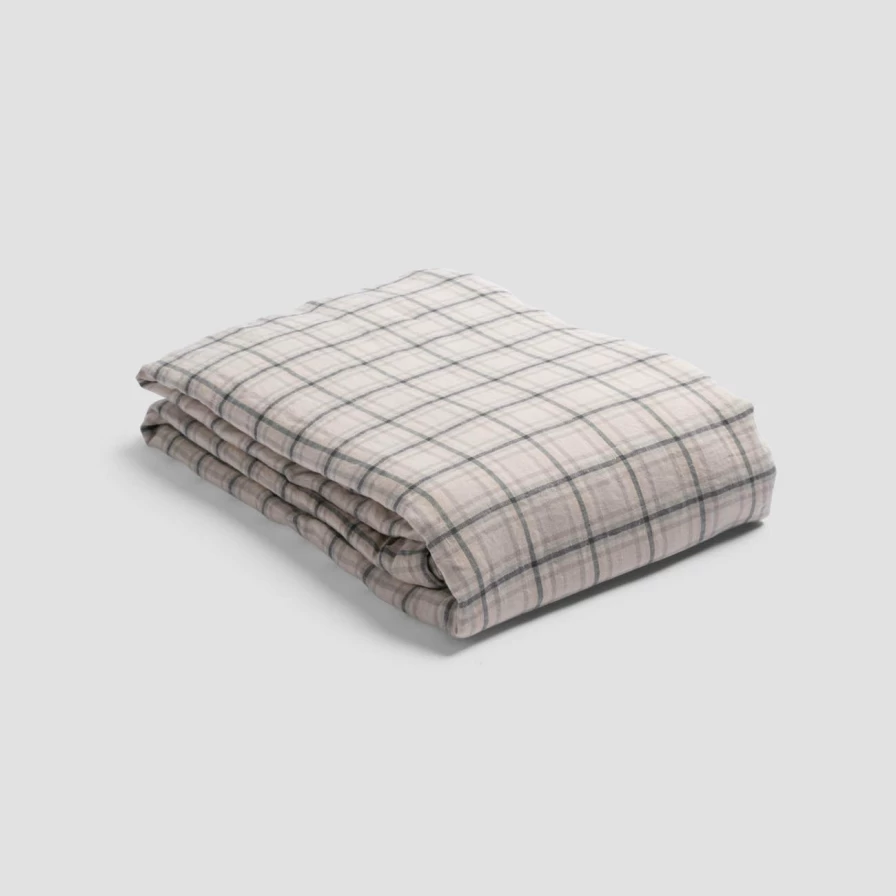 Piglet in Bed 100% Natural Check Linen Duvet Cover - Breathable & Stylish Bedding