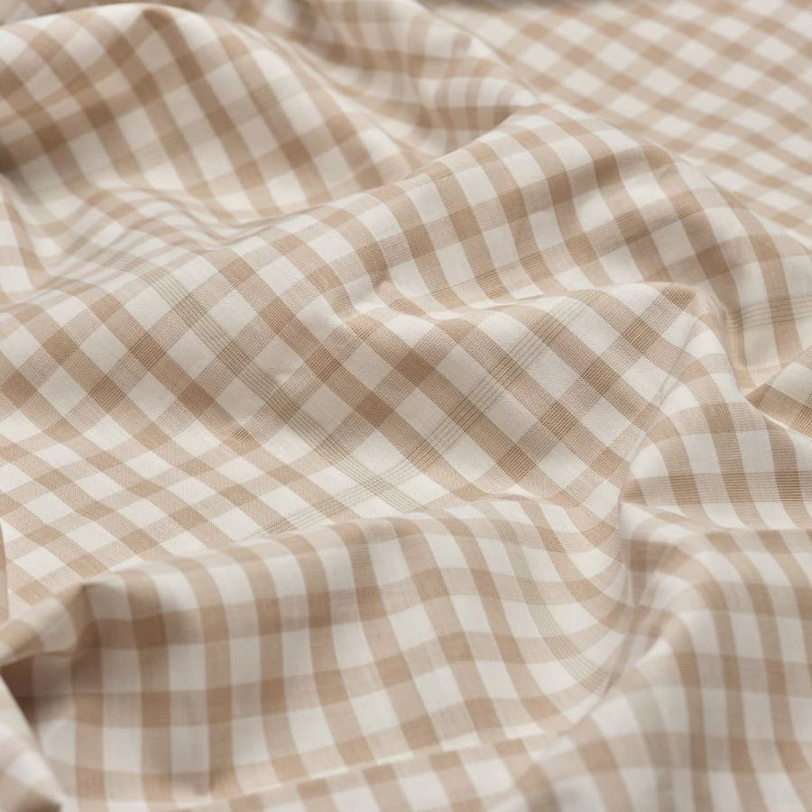 Piglet in Bed Cafe Au Lait Small Gingham Cotton Flat Sheet – Checkered Pattern Bed Linen