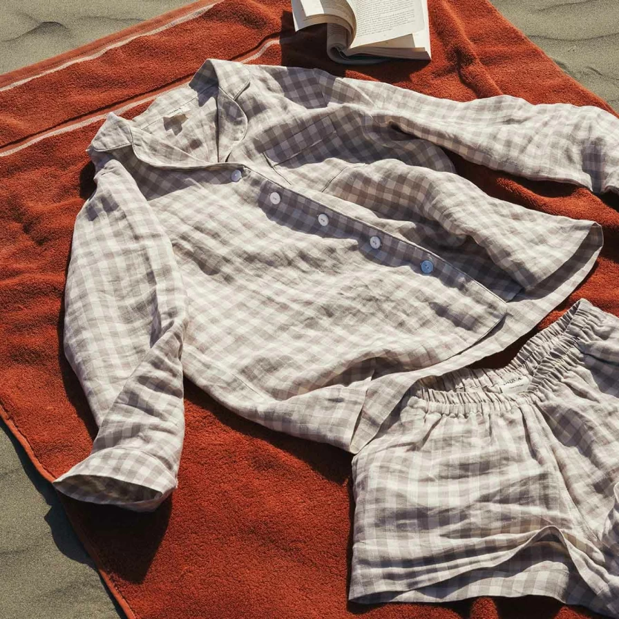 Piglet in Bed Women's Mushroom Print Gingham Pajama Shorts - Comfortable Sleepwear & Lounge Shorts