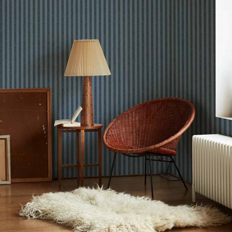 Piglet in Bed Navy & White Pembroke Stripe Wallpaper – Classic Textured Wall Decor
