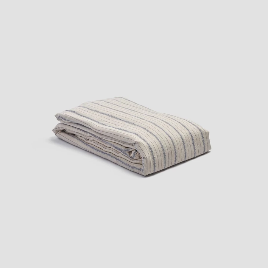 Piglet in Bed Dusk Blue Striped Linen Duvet Cover - Soft Washed Bedding