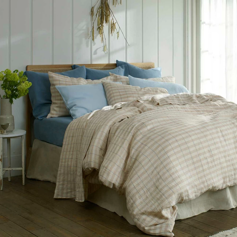 Piglet in Bed Linen Duvet Cover - Cafe Au Lait Check Stripe - 100% Organic Cotton