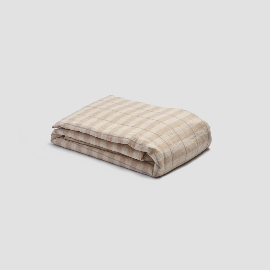 Piglet in Bed Linen Duvet Cover - Cafe Au Lait Check Stripe - 100% Organic Cotton