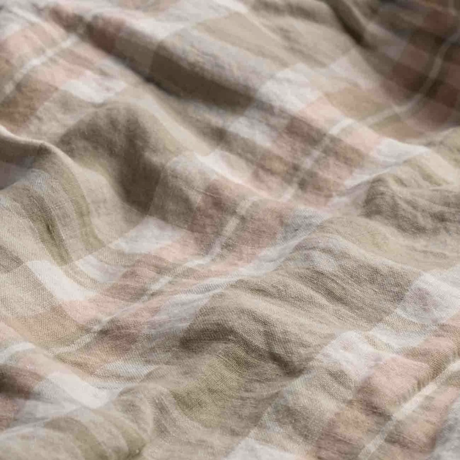 Piglet in Bed Taupe Checkered Linen Flat Sheet – Premium 100% Organic Bedding