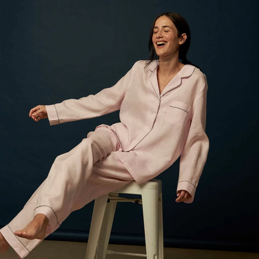 Piglet in Bed Blush Pink Linen Pajama Set - Women's Relaxed Sleepwear