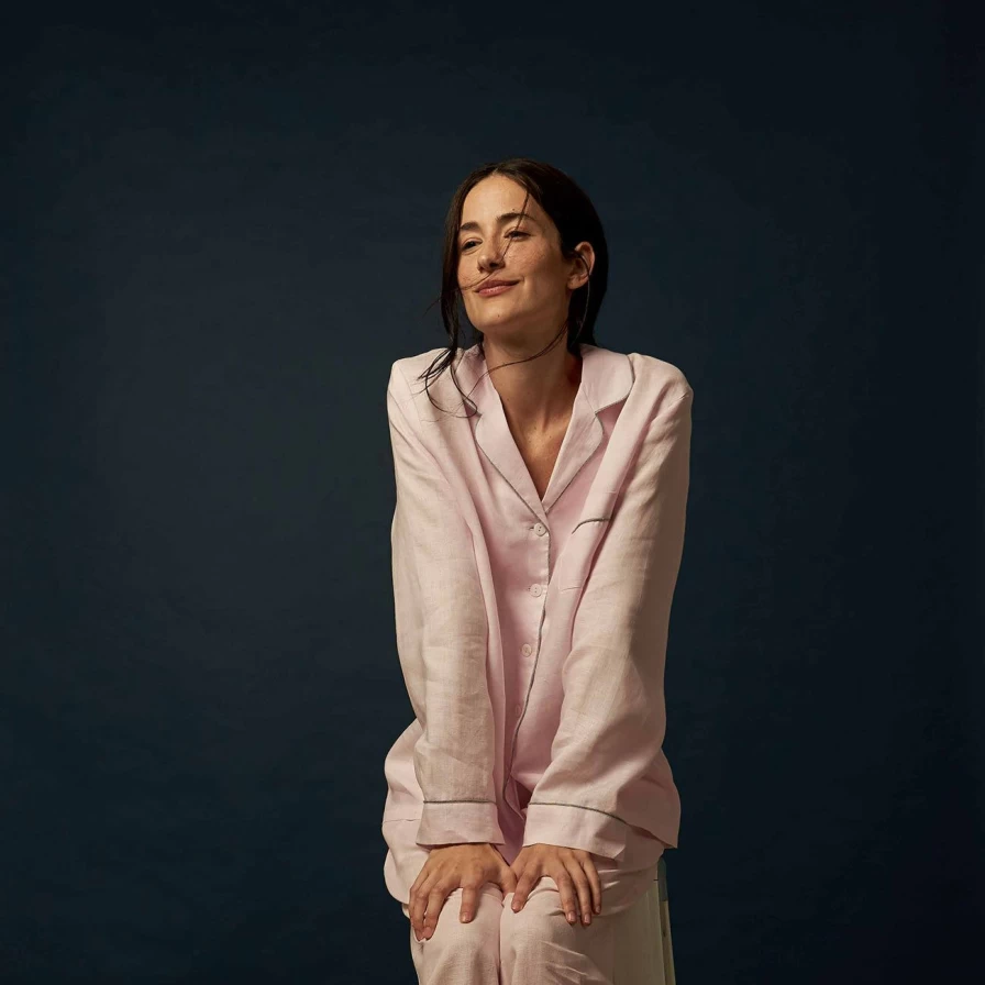 Piglet in Bed Blush Pink Linen Pajama Set - Women's Relaxed Sleepwear