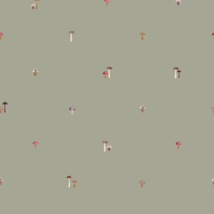 "Piglet in Bed Lichen Green Mushroom Wallpaper – Botanical Peel and Stick Wallpaper"