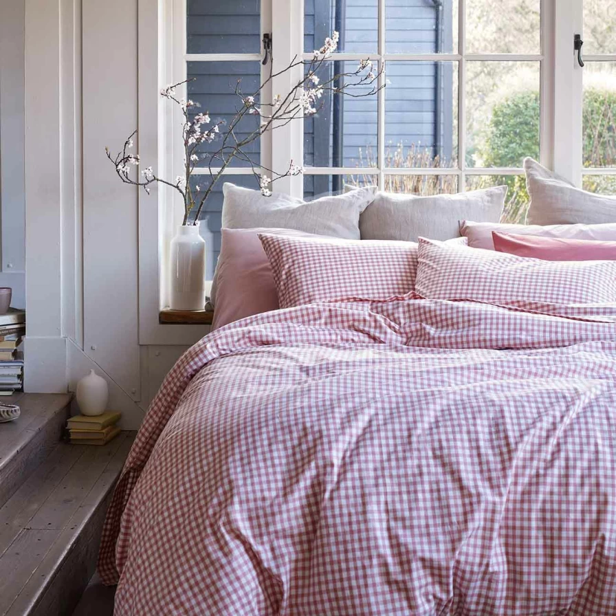 Piglet in Bed Red Dune Small Gingham Cotton Duvet Cover Set - Soft & Breathable Bedding