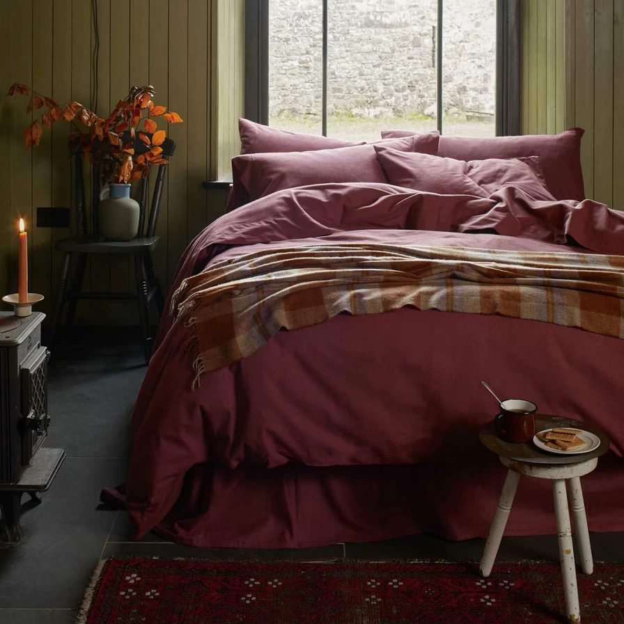 Piglet in Bed Thistle Brushed Cotton Duvet Cover Set - Soft Purple Botanical Print Queen/King Size