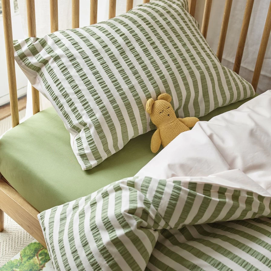 Piglet in Bed Kids Seersucker Stripe Cotton Bedding Set - Pear Design