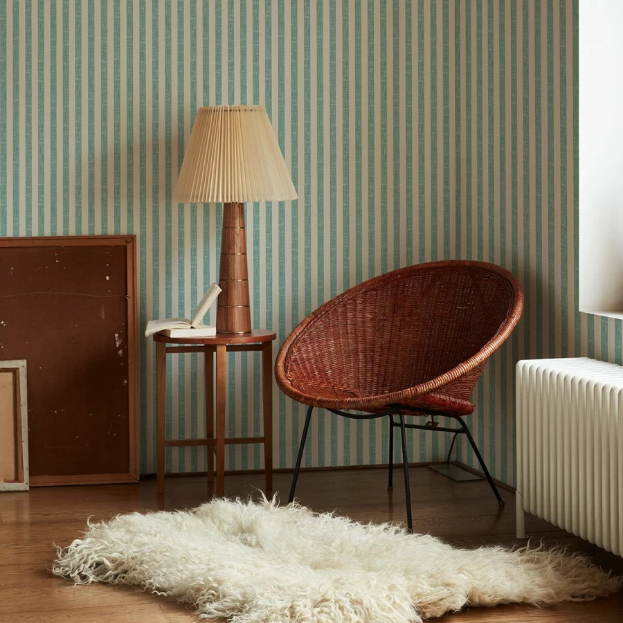 "Piglet in Bed Wasabi Green Pembroke Stripe Wallpaper – Premium Textured Wall Covering"