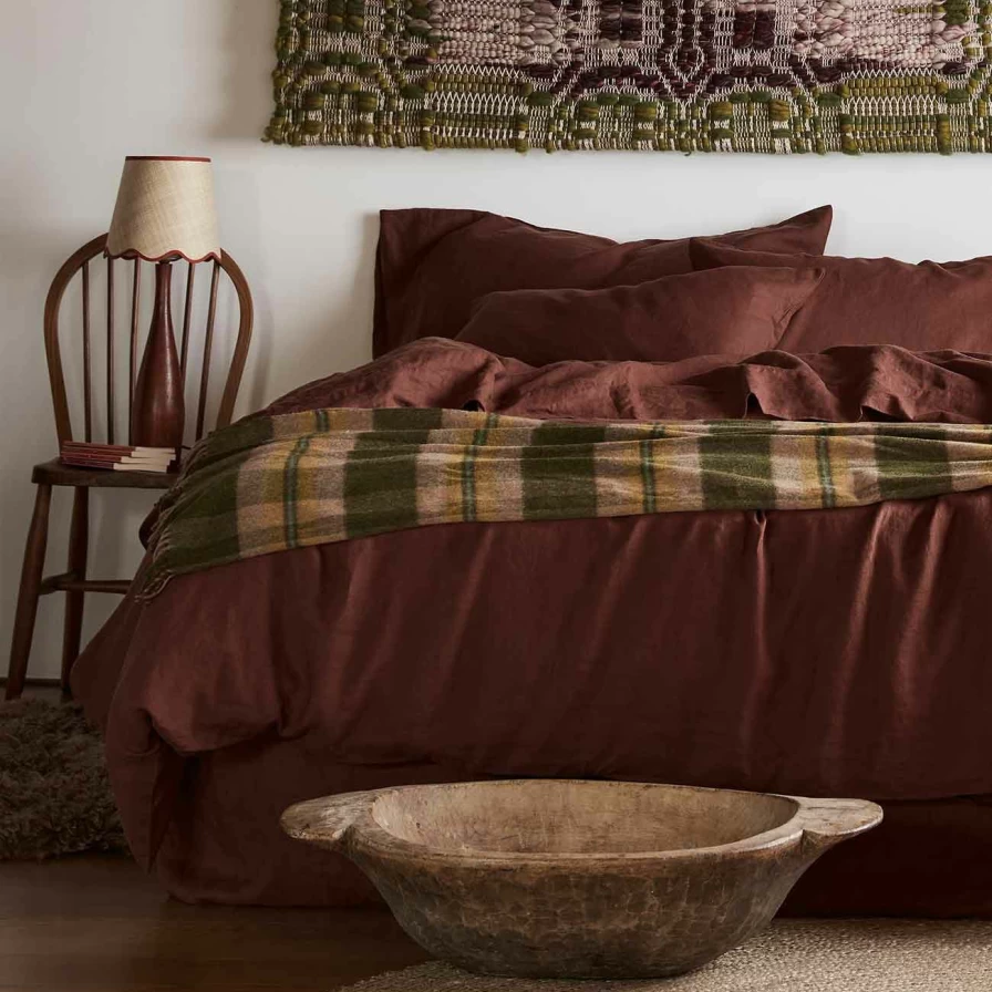 Piglet in Bed Fern Green Check Wool Blanket for Cozy Cabins & Warmth