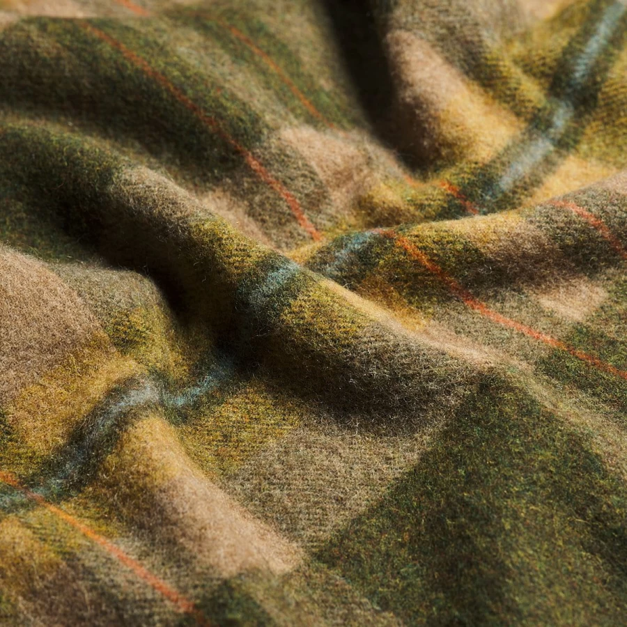 Piglet in Bed Fern Green Check Wool Blanket for Cozy Cabins & Warmth